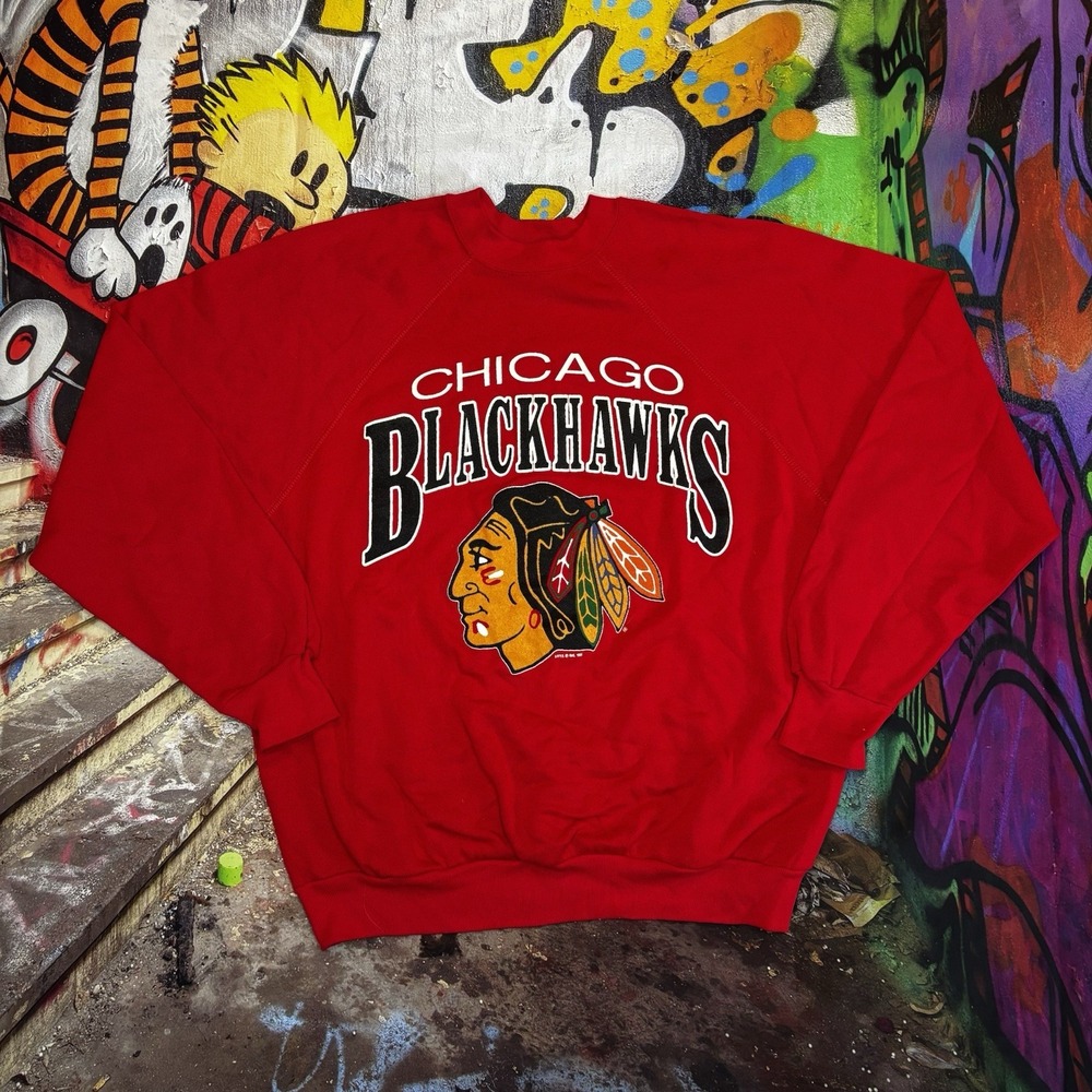 Vintage Chicago Blackhawks Crewneck Sweatshirt XL 1995 Artex NHL Made USA Red